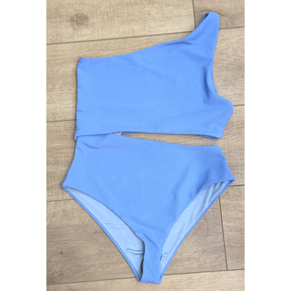 Beach Riot One-Shoulder Ribbed One-Piece Swimsuit in Light Blue